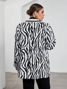 SHEIN Privé Plus Zebra Striped Print Lapel Neck Blazer - Black and White - View 2