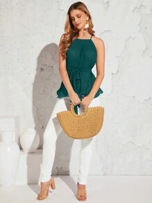 SHEIN Clasi 素色腰帶吊帶上衣 - 墨綠色 - 查看 3