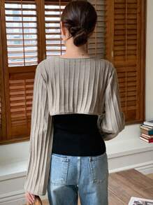 DAZY 前繫帶短款開衫 - 摩卡棕 - 查看 2