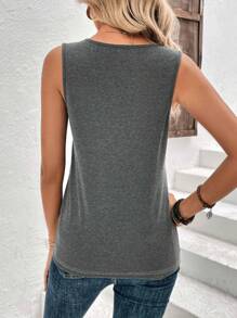 EMERY ROSE 撞色紐扣細節二合一背心上衣 - 卡其色 - 查看 2