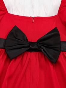 SHEIN Baby Girl Square Neck Flounce Sleeve Dress - Red - View 5