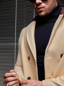 Manfinity VCAY 1 件宽松男士双排扣大衣 - 卡其色 - 查看 5