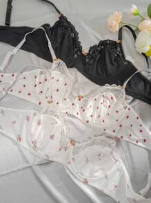 PetitDoll Plus 3pcs Contrast Lace Underwire Bra, Lingerie, Kawaii, Lift - Multicolor - View 5