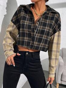 SHEIN Essnce 格紋印花落肩袖襯衫 - 彩色 - 查看 3