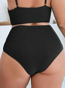 SHEIN Swim Curve Plus Solid High Waisted Bikini Bottom - Black - View 2