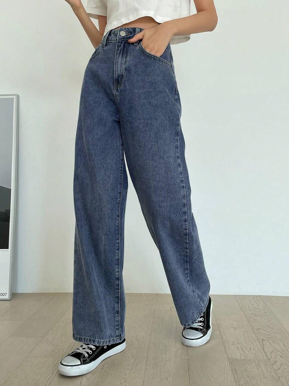 High Waist Washed Wide Leg Jeans