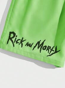 ROMWE MEN Rick and Morty | ROMWE Men Cartoon Graphic Two Tone Basketball Shorts, School