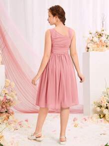 SHEIN Teen Girl Ruched Asymmetrical Neck Dress