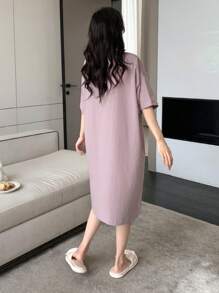 DAZY 卡通圖案落肩袖大碼休閒服洋裝 - 粉色 - 查看 2