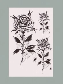 Mystic heart 2入組黑玫瑰小蜘蛛暫時性紋身,半永久性 - 黑色 - 查看 5