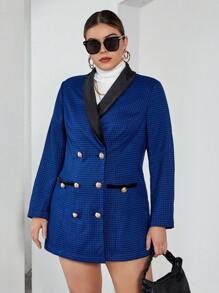 SHEIN Privé Hơn In Houndstooth Khăn quàng Đôi ngực Áo vest - Nhiều màu - Xem 3