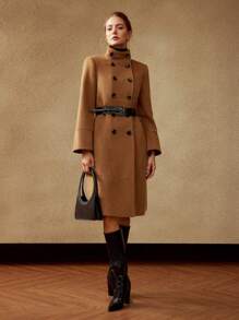 MOTF PREMIUM WOOL-BLEND STAND COLLAR COAT - Coffee Brown - View 7