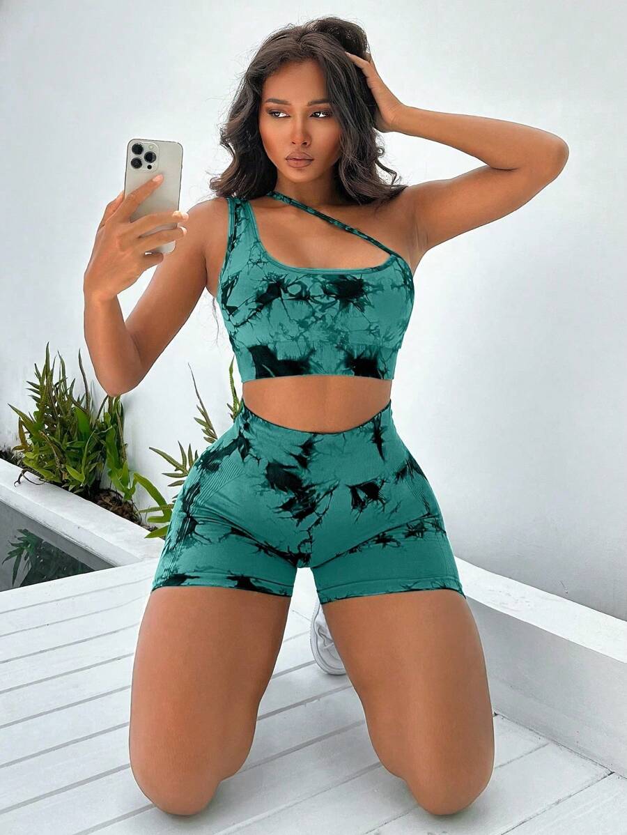 Easithlete Set bộ đồ thể thao Bất đối xứng Cắt ra Cà vạt nhuộm - Nhiều màu - Xem 1