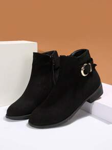 Go With Jeans,Women Zip-Up Round Toe Block Heel Short Boots, Go With Black Corset