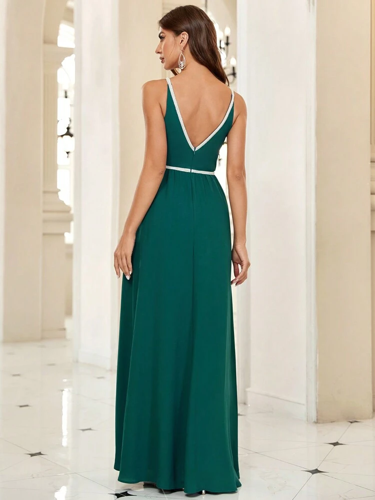 Contrast Trim Chiffon Prom Dress