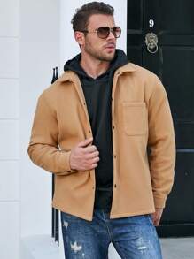 Manfinity Homme Hombres talla grande Cazadora con parche de bolsillo con botón - Camel - Ver 1