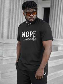 Manfinity Homme 男士大码1入組標語圖案T恤 - 黑色 - 查看 5