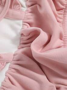 SHEIN Bebé niña Body 2 en 1 de dos tonos ribete con fruncido con lazo delantero