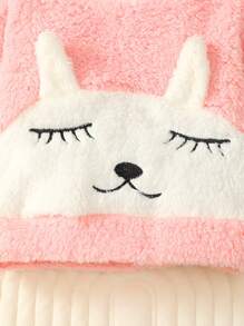 Baby Girl Cartoon Embroidery 3D Ears Design Teddy Sweatshirt & Pants - Pink - View 3