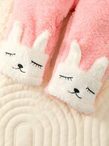 Baby Girl Cartoon Embroidery 3D Ears Design Teddy Sweatshirt & Pants - Pink - View 5