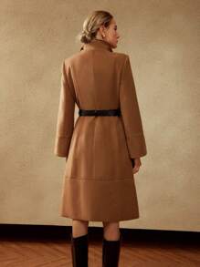 MOTF PREMIUM WOOL-BLEND STAND COLLAR COAT - Coffee Brown - View 3