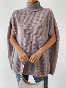 SHEIN LUNE 高領蝙蝠袖針織斗篷 - 卡其色 - 查看 6