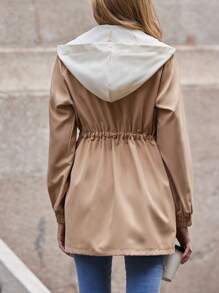 SHEIN LUNE Drawstring Waist Hooded Coat - Multicolor - View 2
