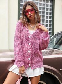 SHEIN Unity Marled Knit Raglan Sleeve Cardigan Fall Cloth For Women - Multicolor - View 1