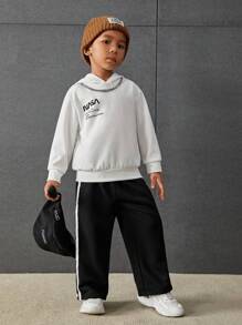 SHEIN Chàng trai trẻ Băng tương phản Bên cạnh nút quần ống rộng Quần thể thao - màu đen - Xem 6