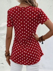 SHEIN Clasi Women's Polka Dot Print Half Zip Spring Blouse