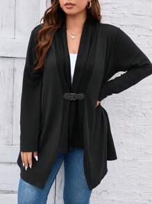 SHEIN LUNE Plus Buckle Front Coat - Black - View 4