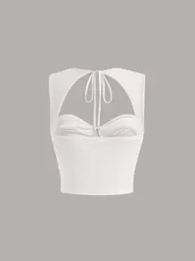 SHEIN MOD 後綁帶胸部褶皺背心上衣 - 白色 - 查看 2