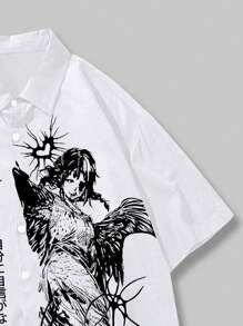 ROMWE MEN Anime Hombres Camisa con estampado de slogan y figura - Blanco - Ver 6