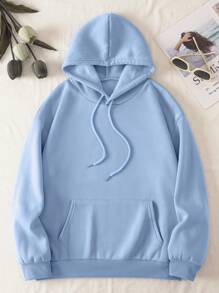 INAWLY Đồ họa ô tô và chữ cái Dây rút Lót nhiệt Hoodie - Màu xanh nhạt - Xem 2