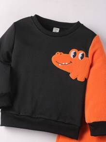 SHEIN Young Boy Cartoon Embroidery Thermal Pullover & Sweatpants - Multicolor - View 6