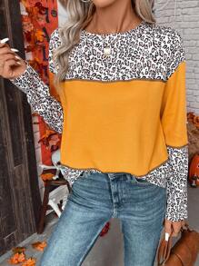 SHEIN LUNE Leopard Print Drop Shoulder Tee - Orange - View 5