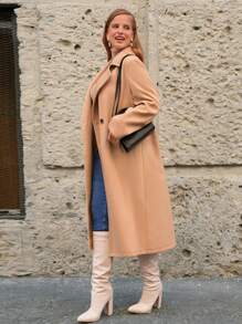 SHEIN Frenchy Plus Lapel Neck Double Breasted Overcoat Winter Fall Autumn