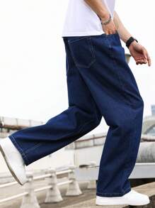 Manfinity Hypemode Nam Túi nghiêng Lỏng lẻo phù hợp quần ống rộng Quần jean - Rửa tối - Xem 5