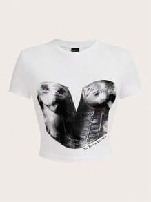 SHEIN ICON 標語圖案T恤 - 白色 - 查看 1