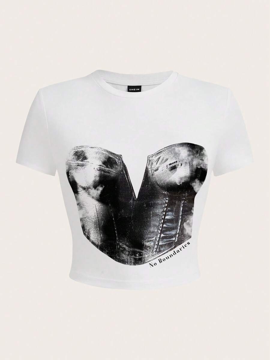 SHEIN ICON 標語圖案T恤 - 白色 - 查看 1