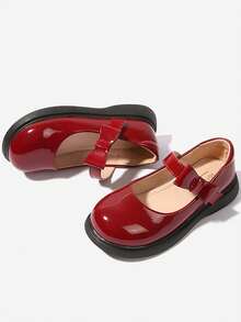 女童 Pu 皮公主鞋,黑色蝴蝶結,適合春秋,適合學生/角色扮演,英倫風,平底鞋 - 酒紅色 - 查看 4