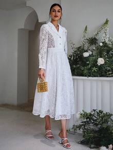 Sollinarry Vestido de cuello con solapa con encaje - Blanco - Ver 6