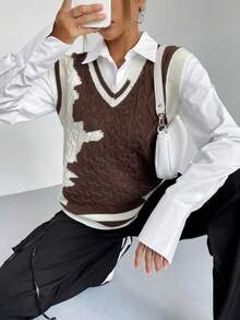 SHEIN Unity 1pc Striped Trim Asymmetrical Hem Sweater Vest - Multicolor - View 6