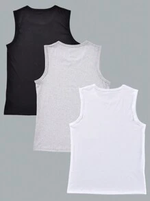 Nam 3pcs Chất rắn Vòng cổ Áo ba lỗ - Nhiều màu - Xem 2