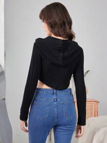 Teen Girl Cut Out Front Hooded Crop Tee - Black - View 2