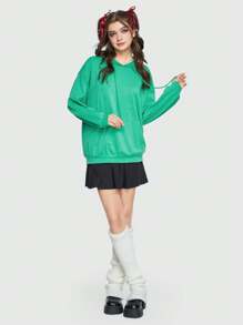ROMWE Avant Thả vai Dây rút Hoodie & Chân Váy xếp ly - Nhiều màu - Xem 5