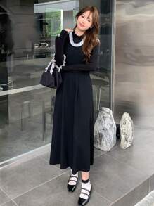 DAZY Contrast Trim Tank Dress - Black - View 1