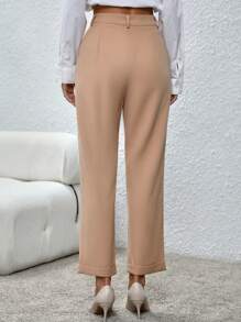 SHEIN Essnce Roll Up Hem Straight Leg Pants - Apricot - View 2