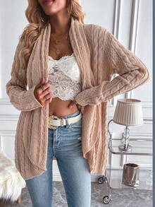 Chiquease Cable Knit Drop Shoulder Cardigan - Dusty Pink - View 4