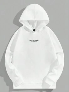 Manfinity RebelGame 男士寬鬆版型花卉和口號圖案印花帽衫,配有束繩 - 白色 - 查看 2